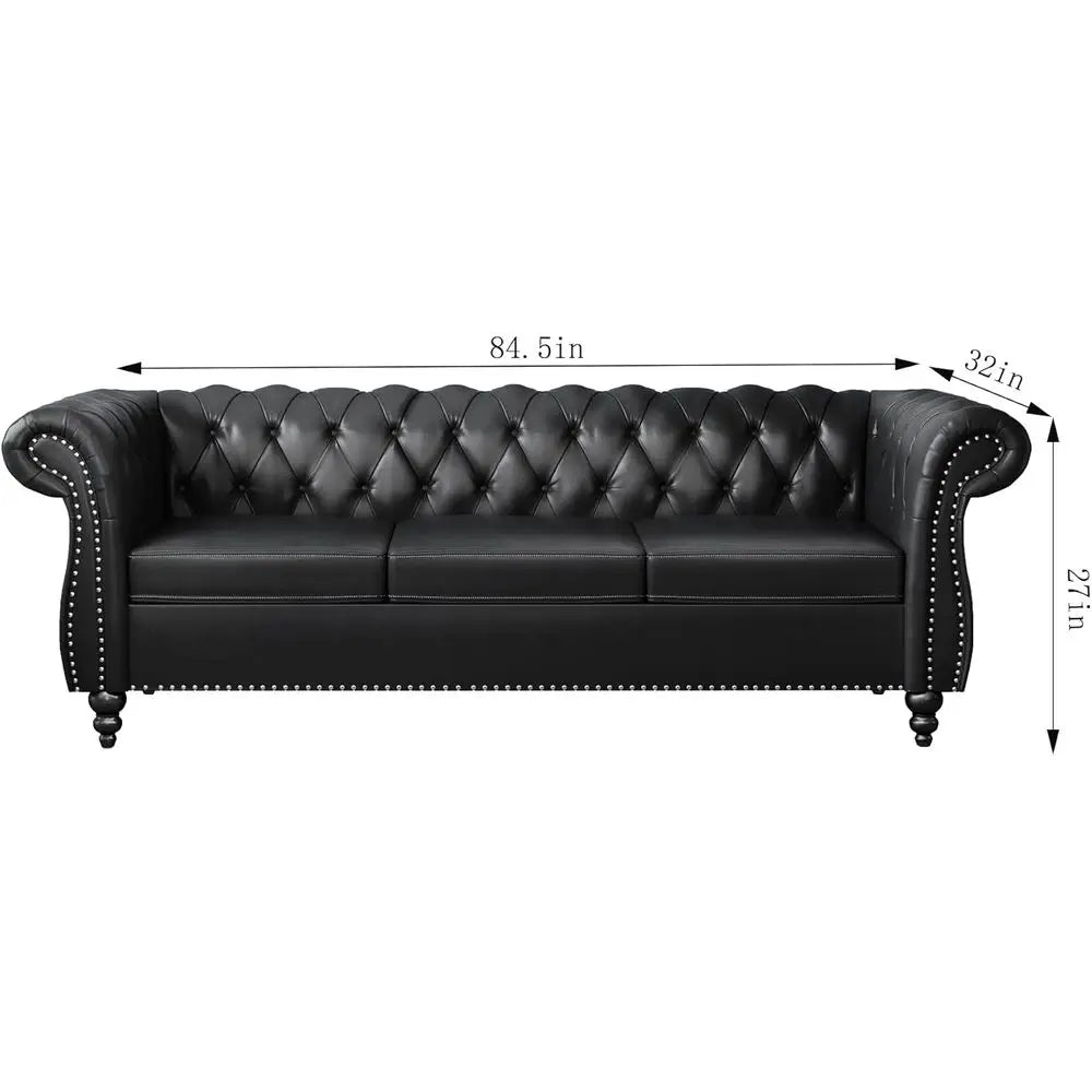 Chesterfield Leather Sofa and Loveseat with Scroll Arm