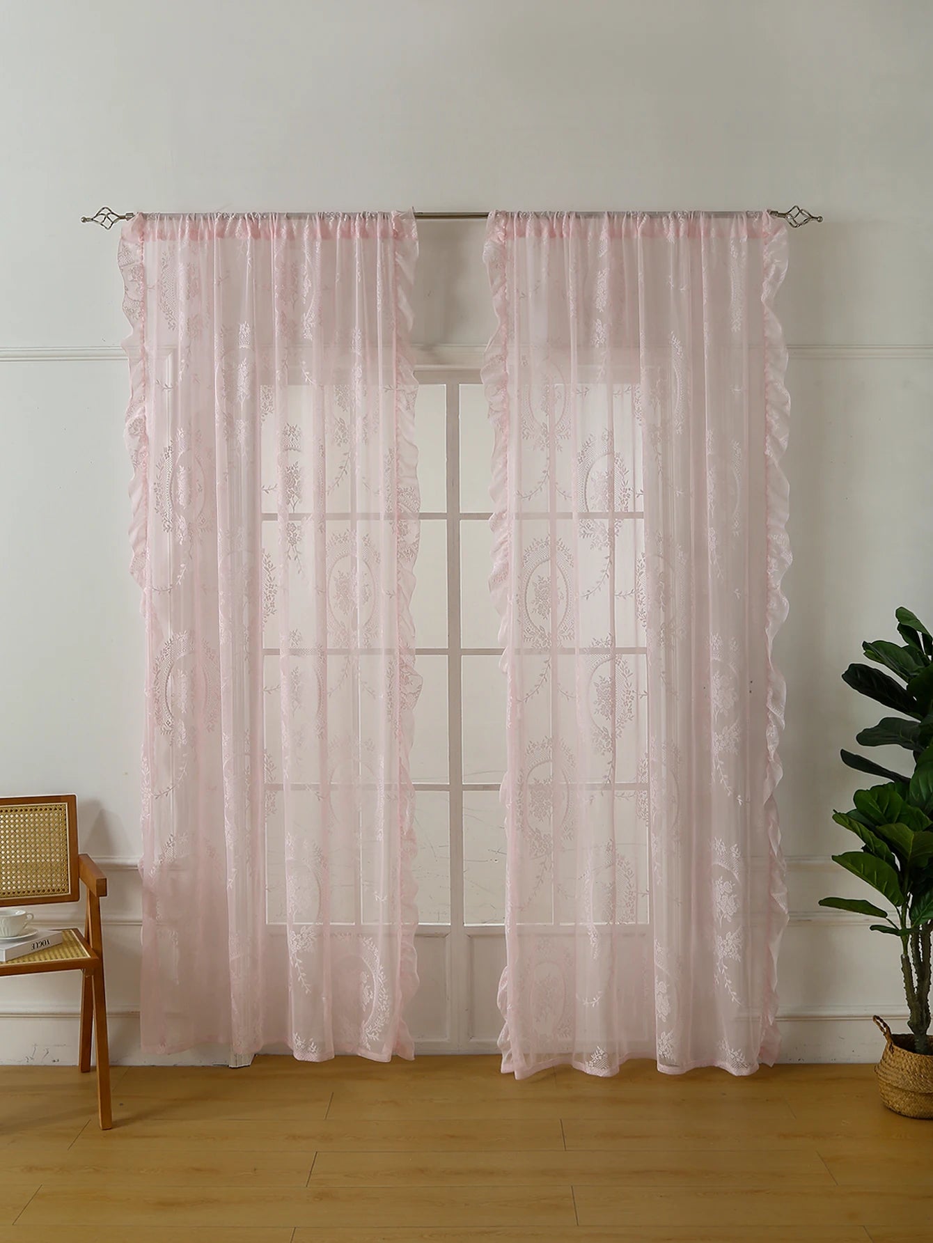 78 Inch Pink Lace Round Mirror Rod Pocket Curtains for Girls Cute Atmosphere Bedroom Balcony Home Decor Curtains