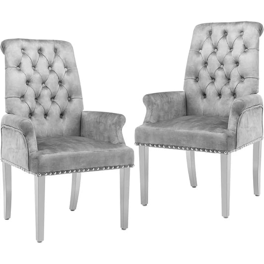Elegant Velvet Upholstered Dining Chairs Set of 2 with Armrests