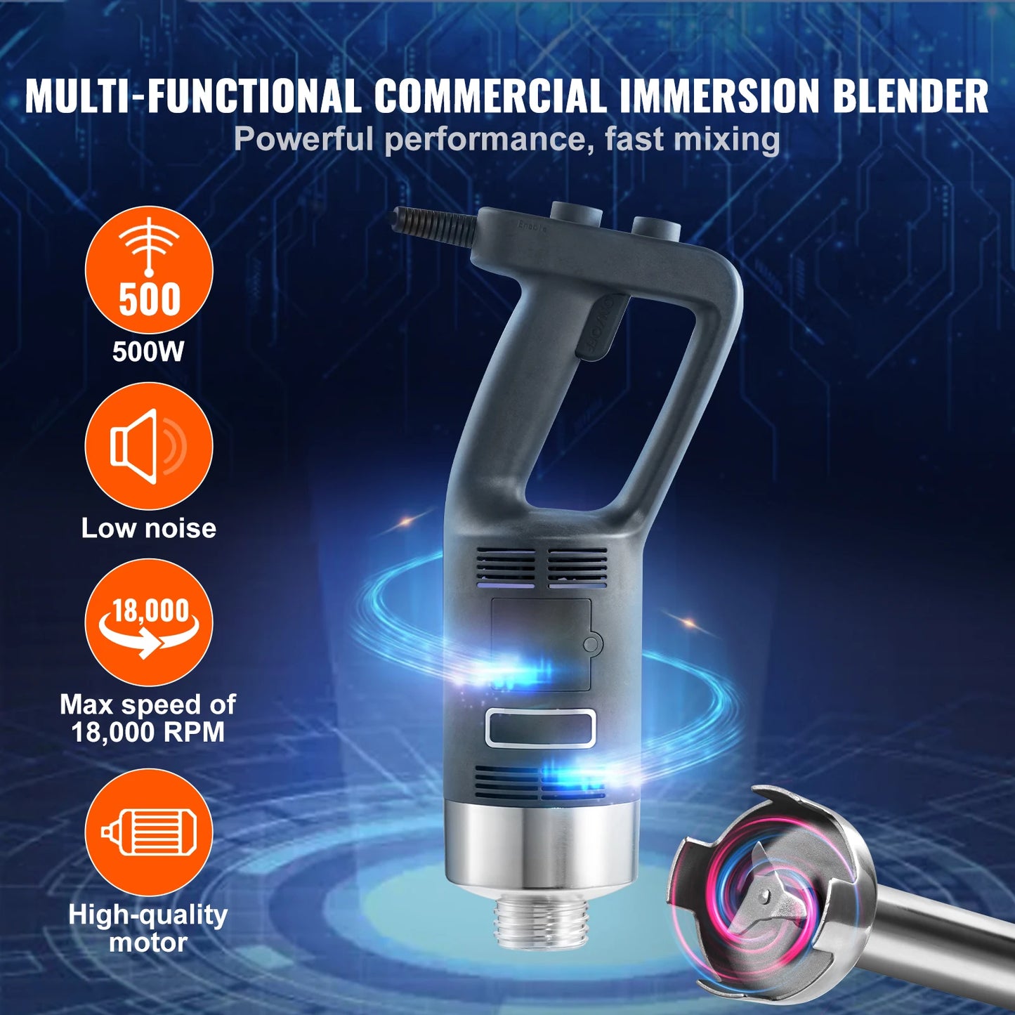Succebuy Commercial Immersion Blender 500W Heavy Duty Variable Speed