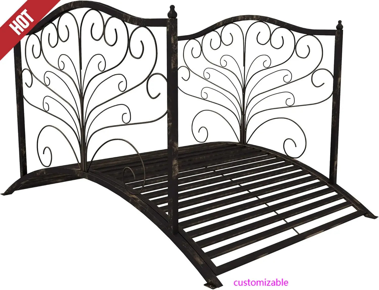 XMSJ Metal Arch Garden Bridge With Safety Siderails Easy Assembly