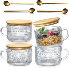 NONEDrinkware 4-Piece Glass Coffee Cup Set With Wooden Lids
