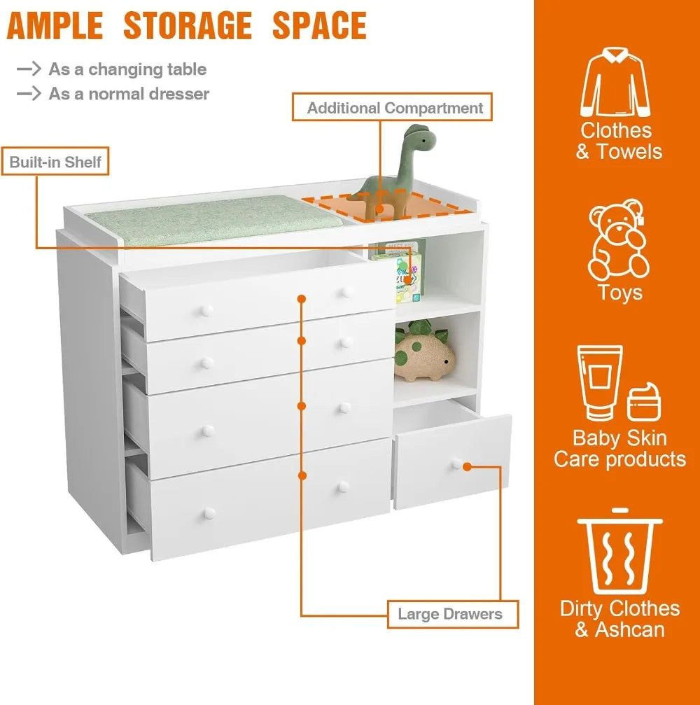 Baby Changing Table Dresser With Five Drawers For Nursery Storage