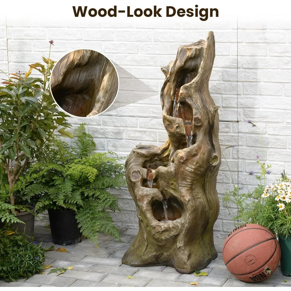 Water Fountain Outdoor 5-Tiers Large Cascading Realistic Tree Trunk Natural Waterfall Outdoor Fountain Resin Imitation Wood with