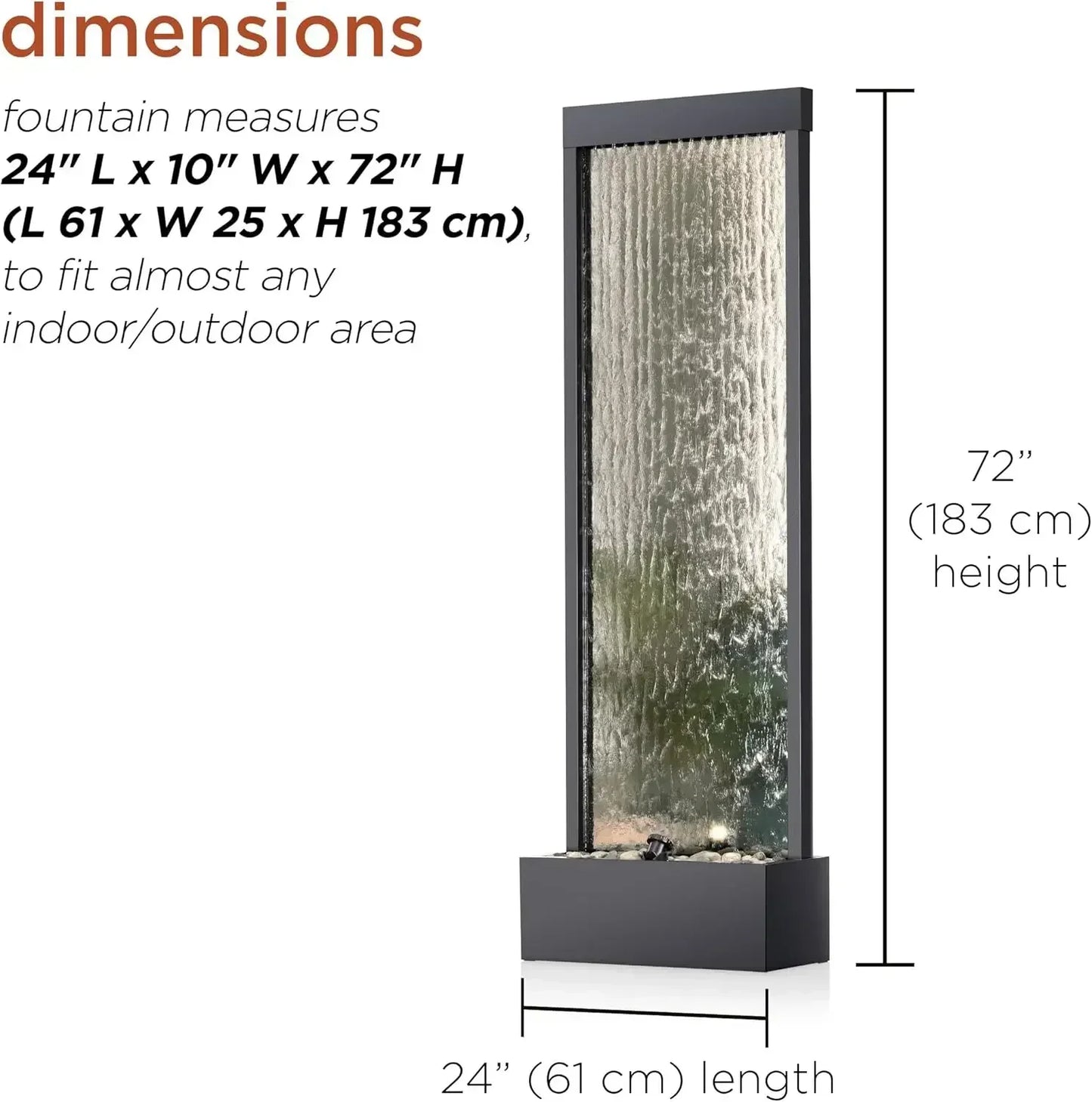 Mirror Waterfall Fountain With Stones And Lights For Home Office