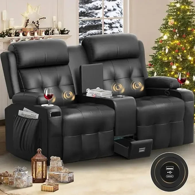Reclining Massage Loveseat With Console Wall Hugger Sofa