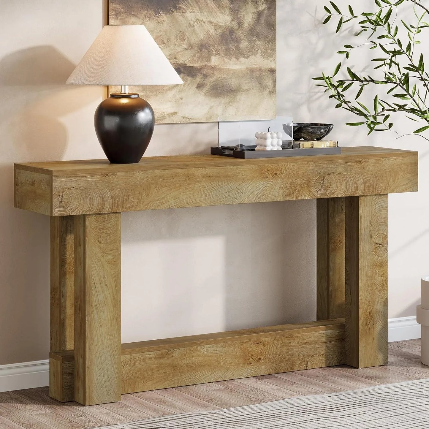 Little Tree Farmhouse Console Table Two Tier Wood Entryway