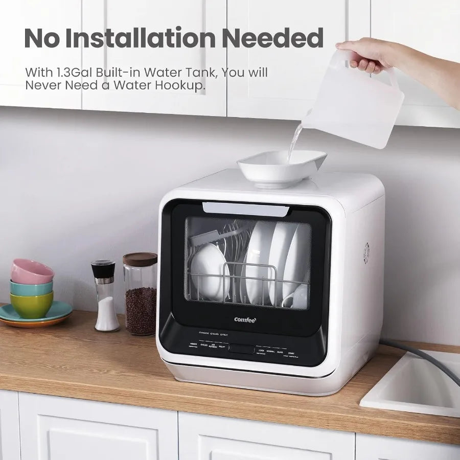 Portable Mini Dishwasher Countertop 5L Built-in Water Tank for Apartments RVs No Hookup Needed 6 Programs 360 Dual Spray 162 Hi