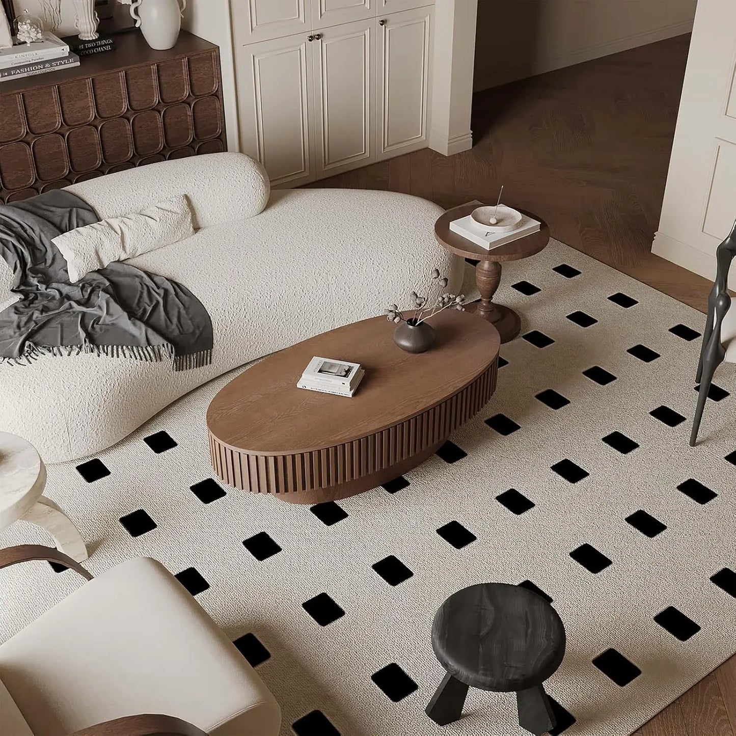 Oval Fluted Coffee Table With Storage In Solid Wood Veneer