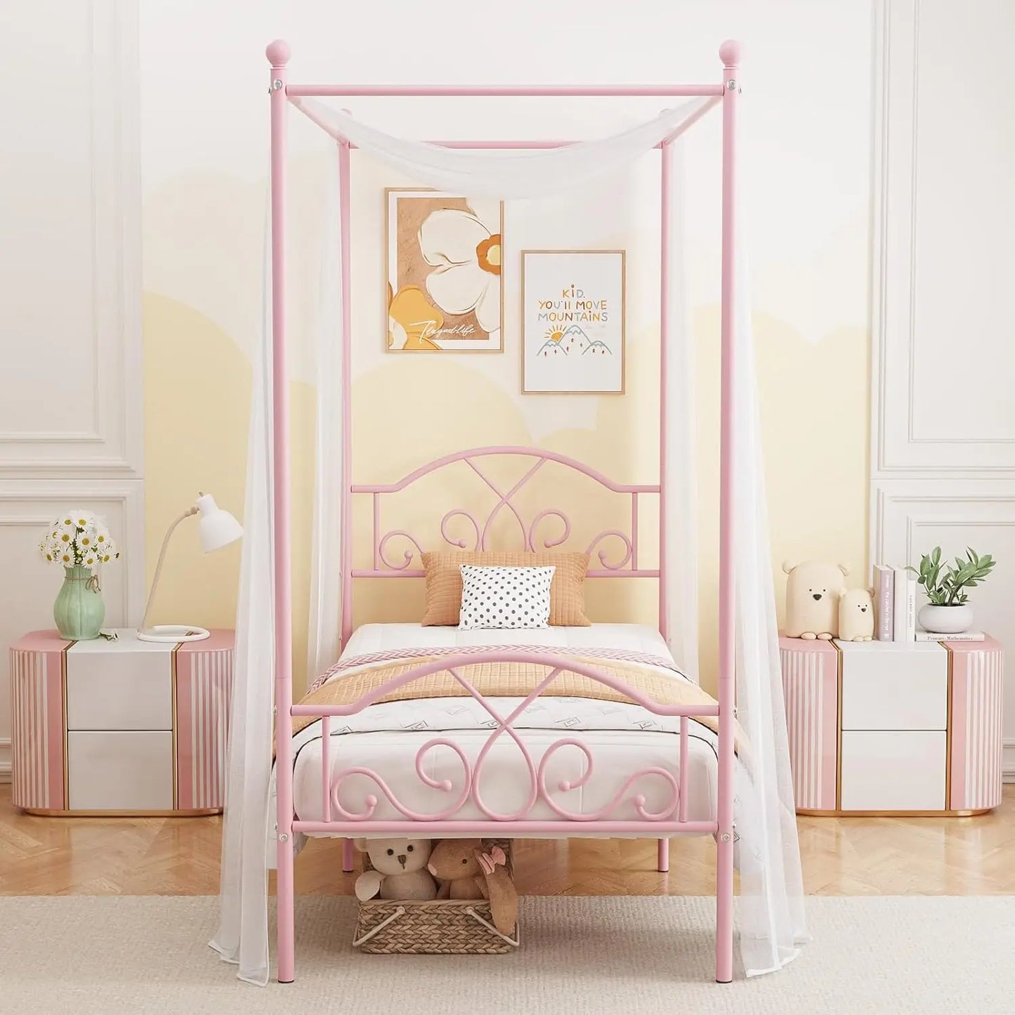 Princess Canopy Bed Frame With Four Posts For Kids