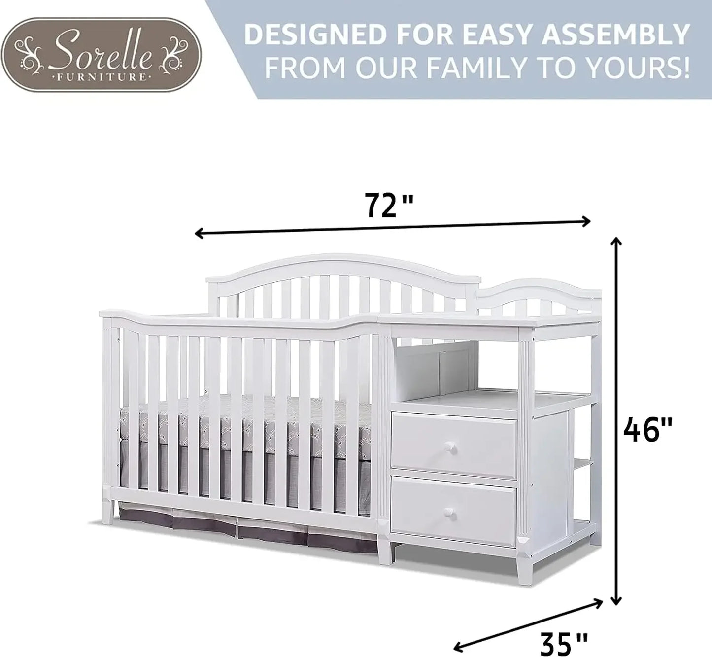 Furniture Berkley Crib and Changer with Slat Panel Back Classic -in- Convertible Diaper Changing Table Non-Toxic Finish Wooden B