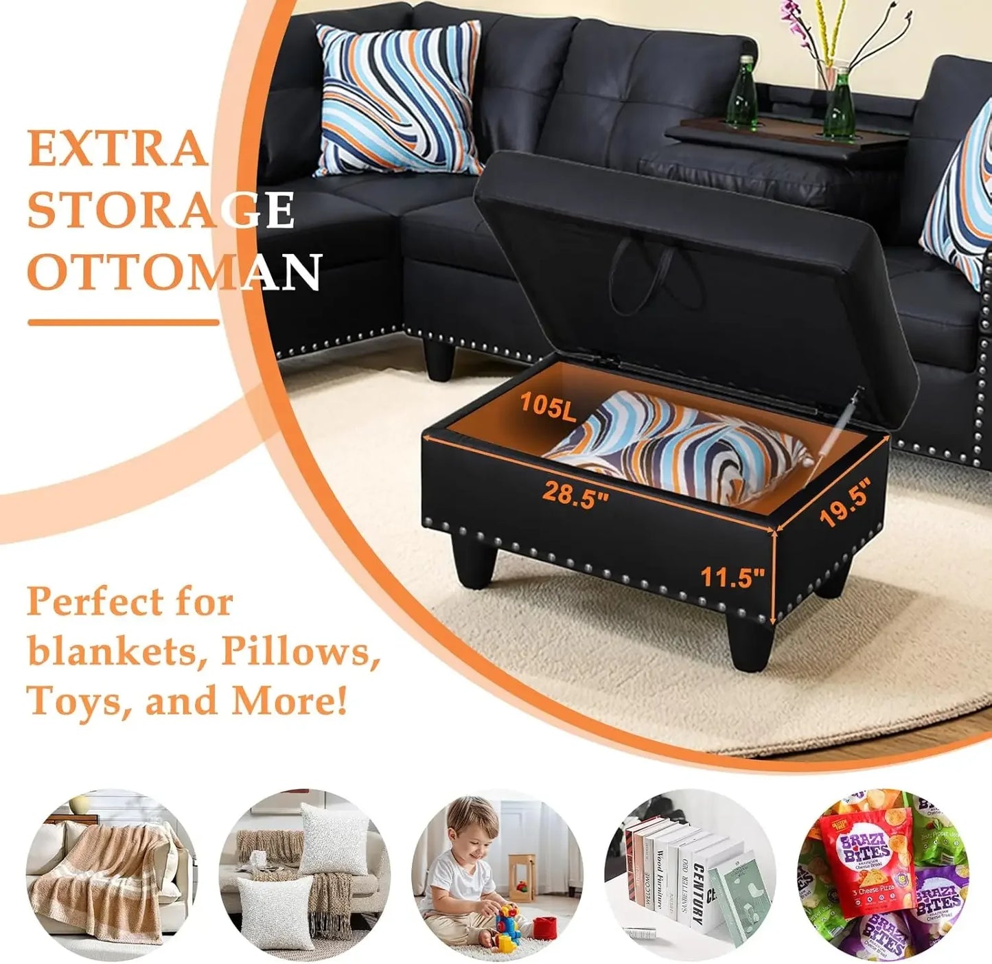 Sectional Sofa Couch Modern 4 Seater With Chaise Lounge Ottoman