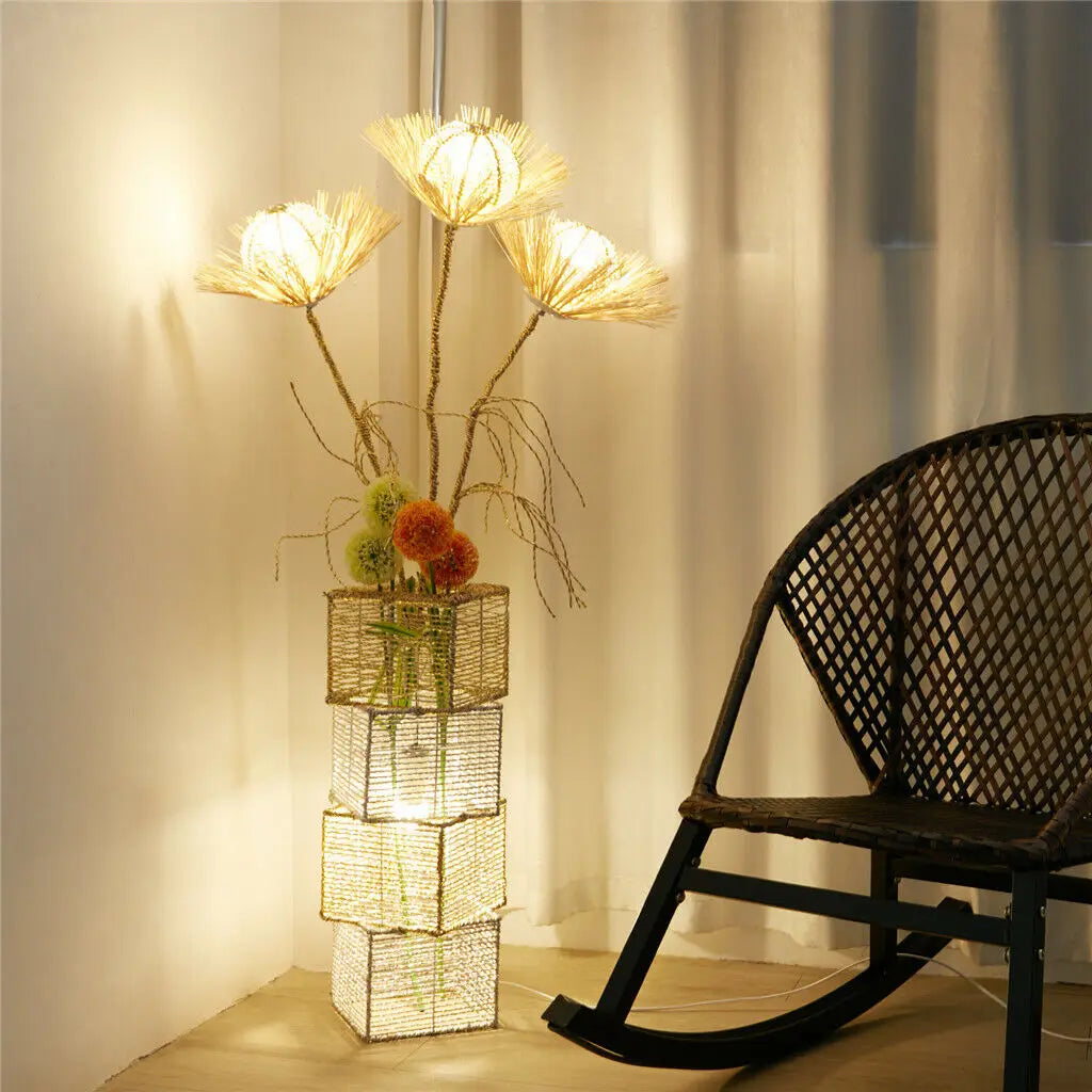 Rattan Floor Lamp Dimmable Standing LED Light For Living Room