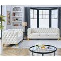 Velvet Sofa Set: Button-Tufted 3-Seat Sofa and 2-Seat Loveseat with Nailhead Trims and Metal Legs