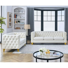 Velvet Sofa Set: Button-Tufted 3-Seat Sofa and 2-Seat Loveseat with Nailhead Trims and Metal Legs