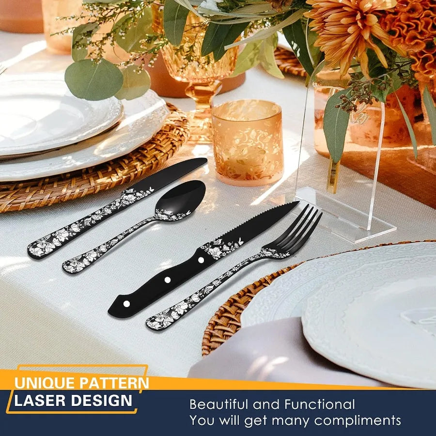 Stainless Steel Silverware Set For 12 With Steak Knives