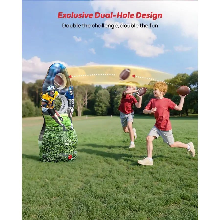 DualHole Inflatable Football Target for Kids amp Adults, LifeSize Backyard Toss Game with 4 Balls, Scoreboard amp Pumps Outdoor