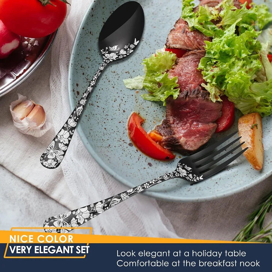 Stainless Steel Silverware Set For 12 With Steak Knives