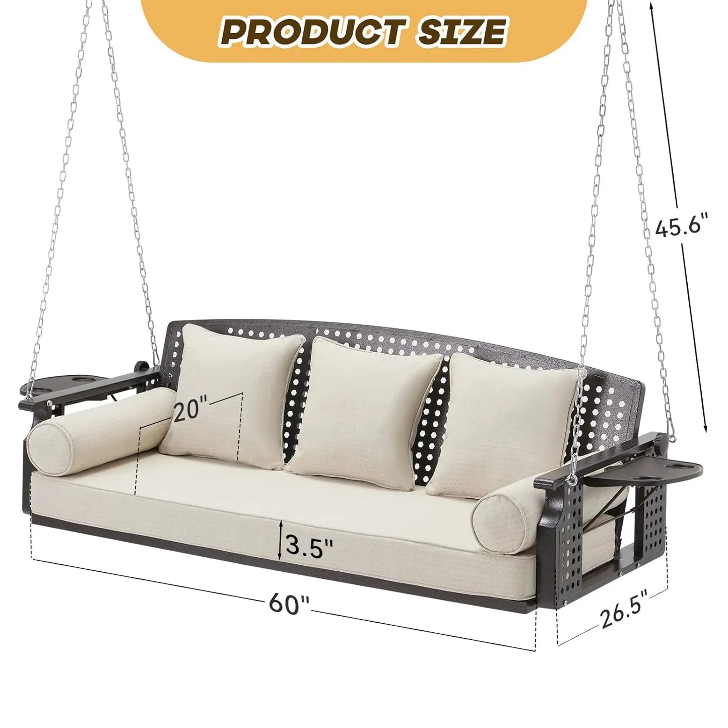 Three Seat Porch Swing With Cup Holders And Cushions