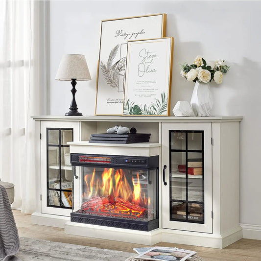 Three Sided Glass Fireplace TV Stand With Adjustable Flame Effects