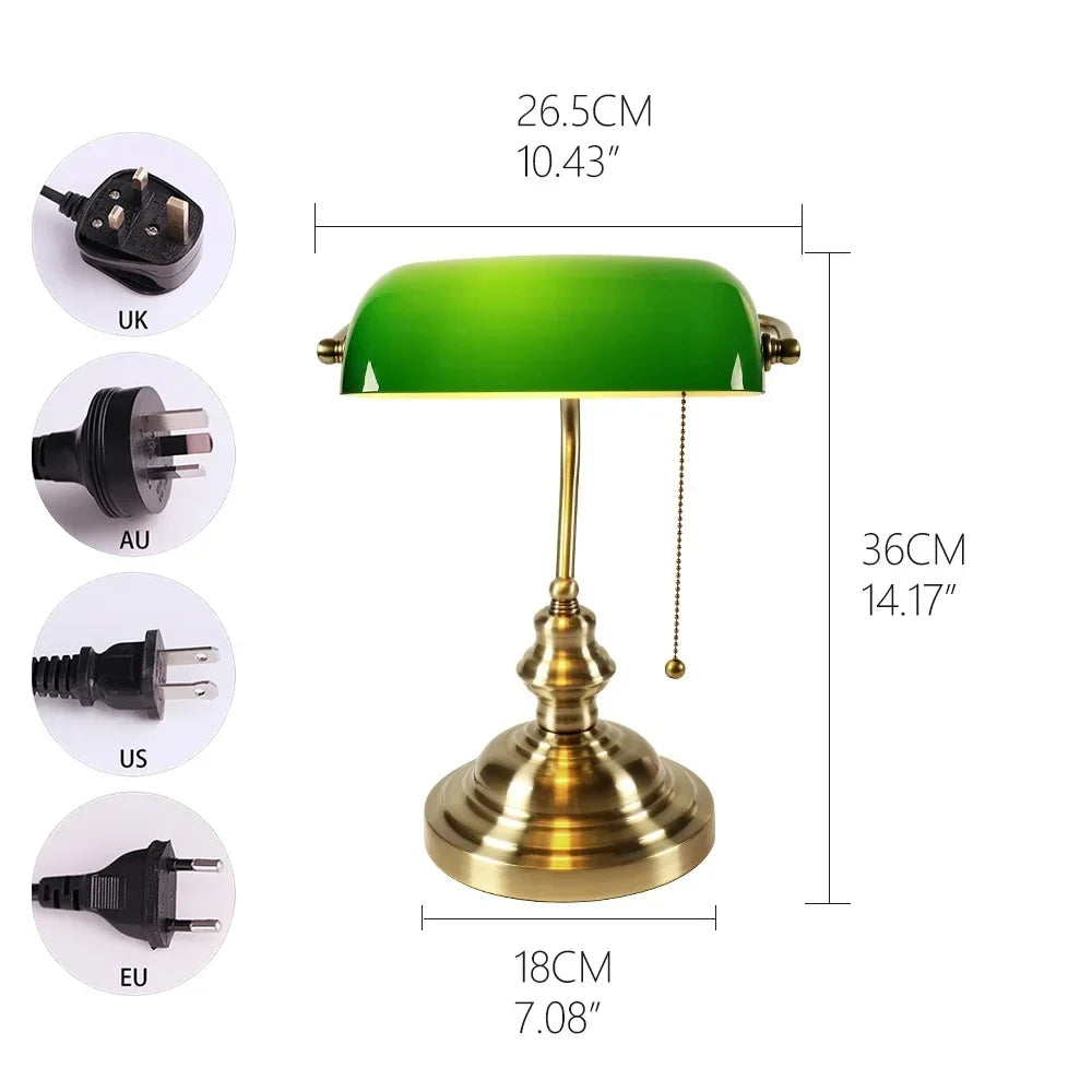 Newrays Glass Desk Lamp Banker Style Zipper Switch Night Light