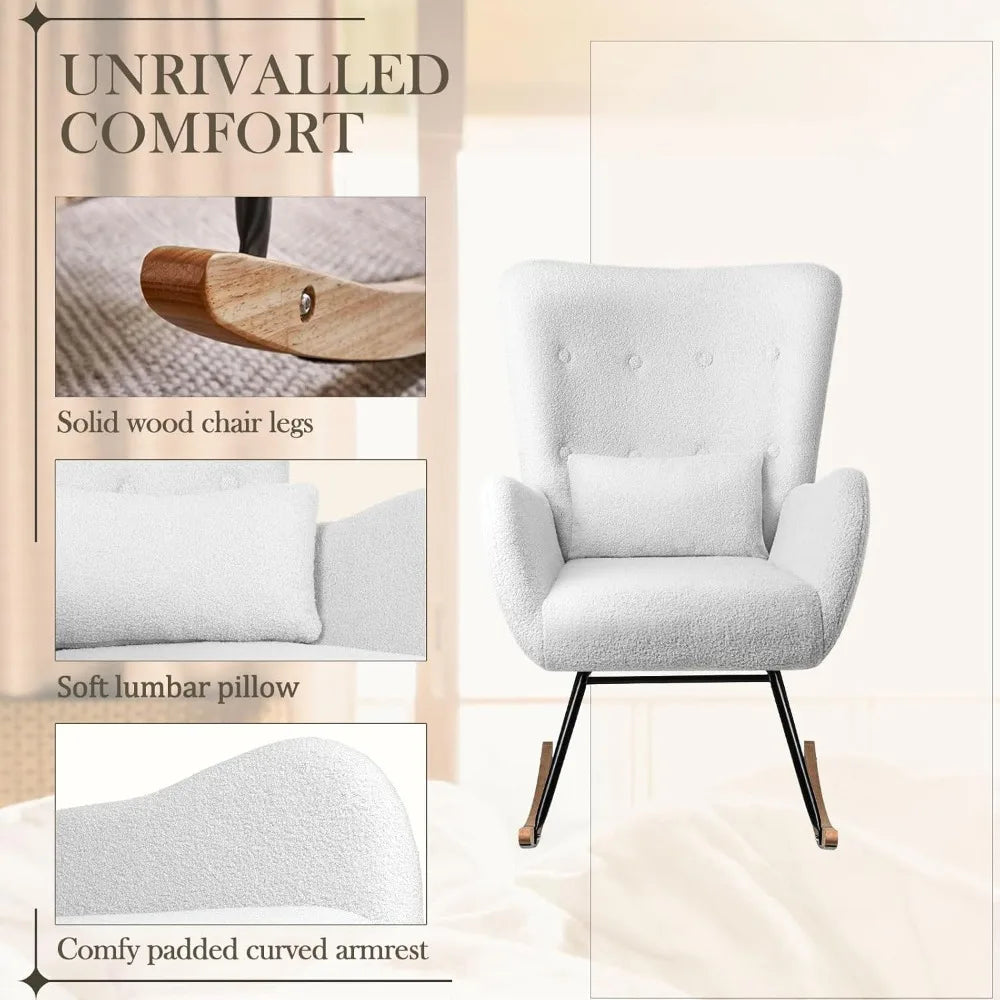 RBXC Teddy Upholstered Nursing Rocking Chair Glider With High Back