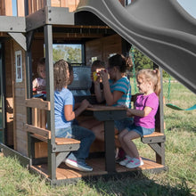 Cedar Wood Swing Set With Wave Slide And Play Kitchen
