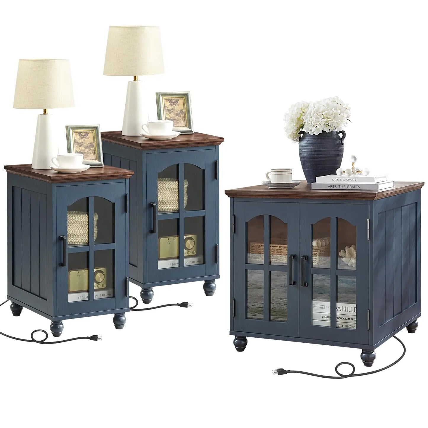 Farmhouse End Table Set of 3 , 18'' Narrow Side Table and 24" Large Sofa Side Table, Wood Night Stand Bedside Table
