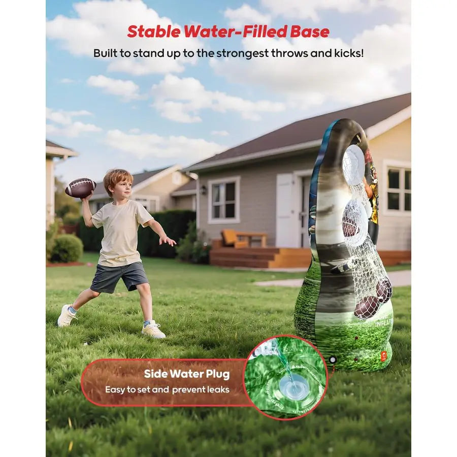 DualHole Inflatable Football Target for Kids amp Adults, LifeSize Backyard Toss Game with 4 Balls, Scoreboard amp Pumps Outdoor