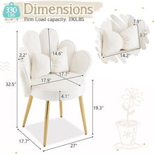 White Velvet Makeup Vanity Chair with Adjustable Gold Legs and Bow Pillow for Home Office or Bedroom
