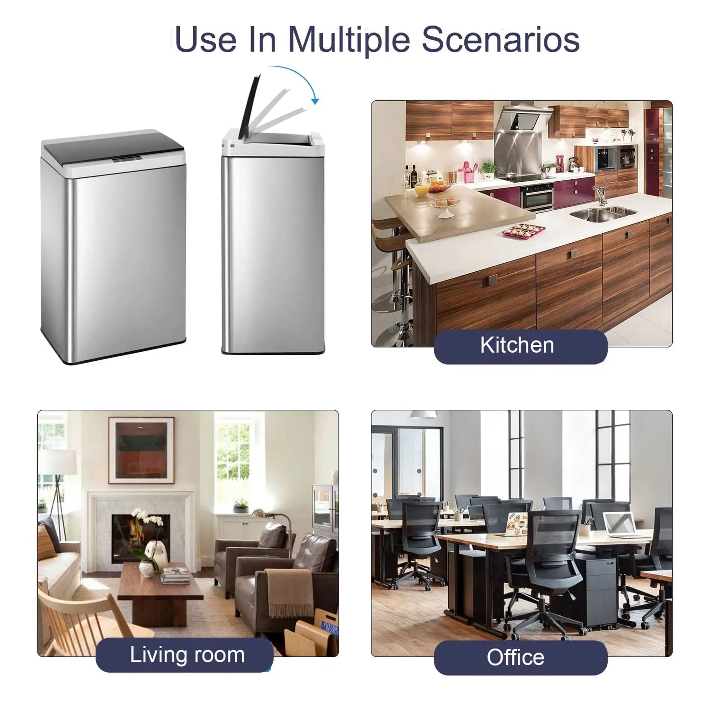 Touch Free Trash Can 13.2 Gallon Kitchen Garbage Cans with Motion Sensor 50 Liter High Capacity Stainless Steel, Customized