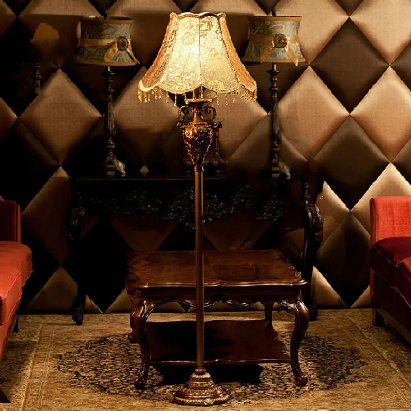 Vintage Resin Floor Lamp With Lampshade And Foot Switch