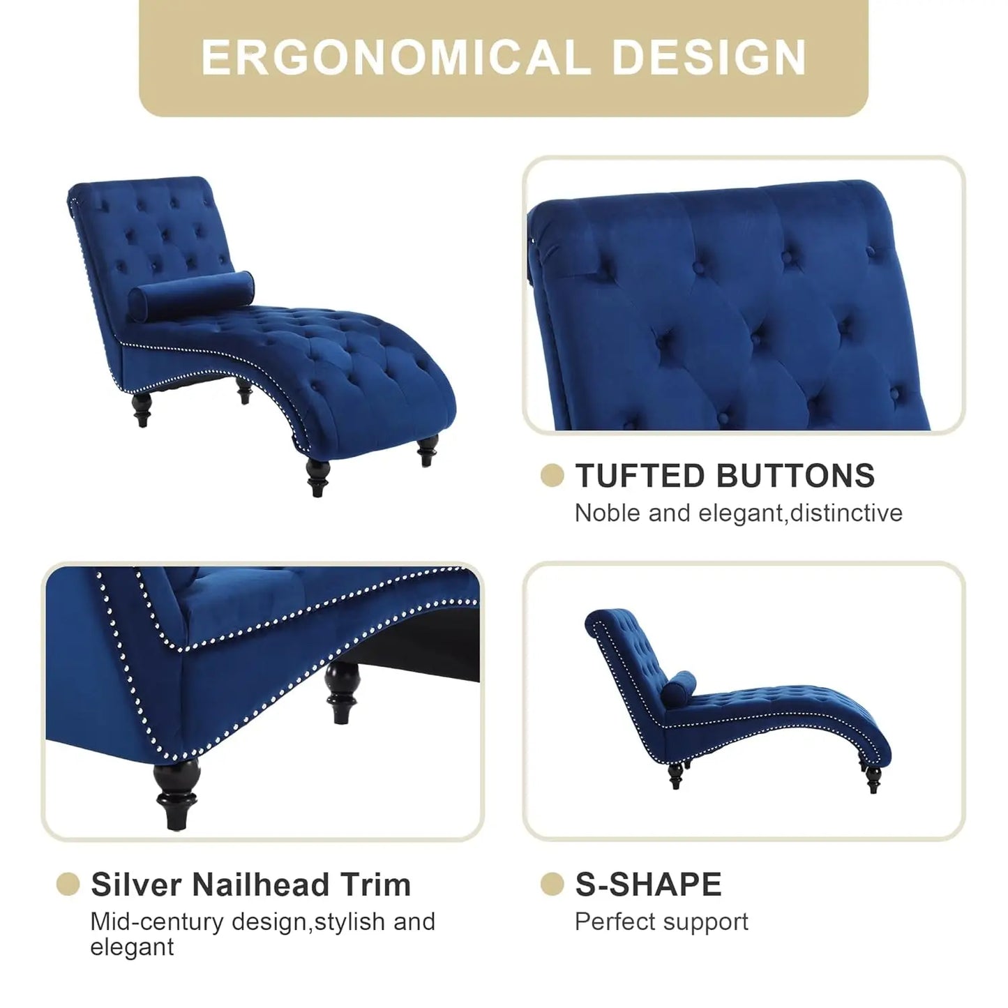 Velvet Chaise Lounge Upholstered Chair With Pillow For Living Room
