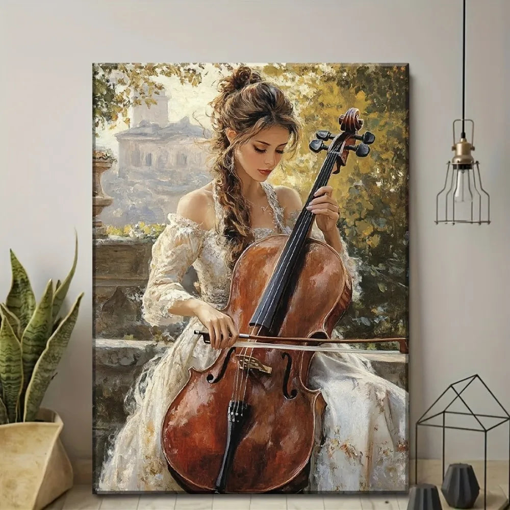 Cellist Canvas Art Print Pine Frame Modern Musician Wall Decor