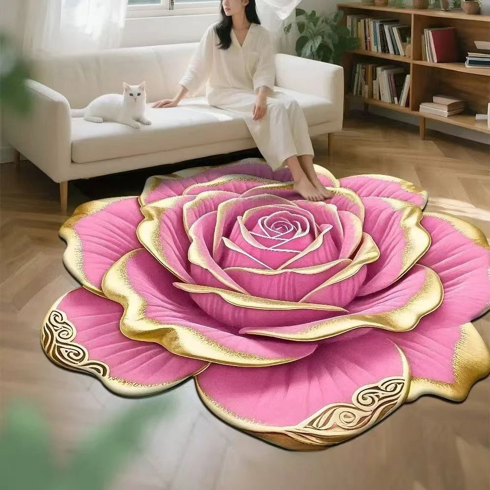 3D Flower Stereoscopic Vision Mat Anti-slip Living Room Decoration Soft Carpet Washable Lounge Rug Waterproof Rugs for Bedroom