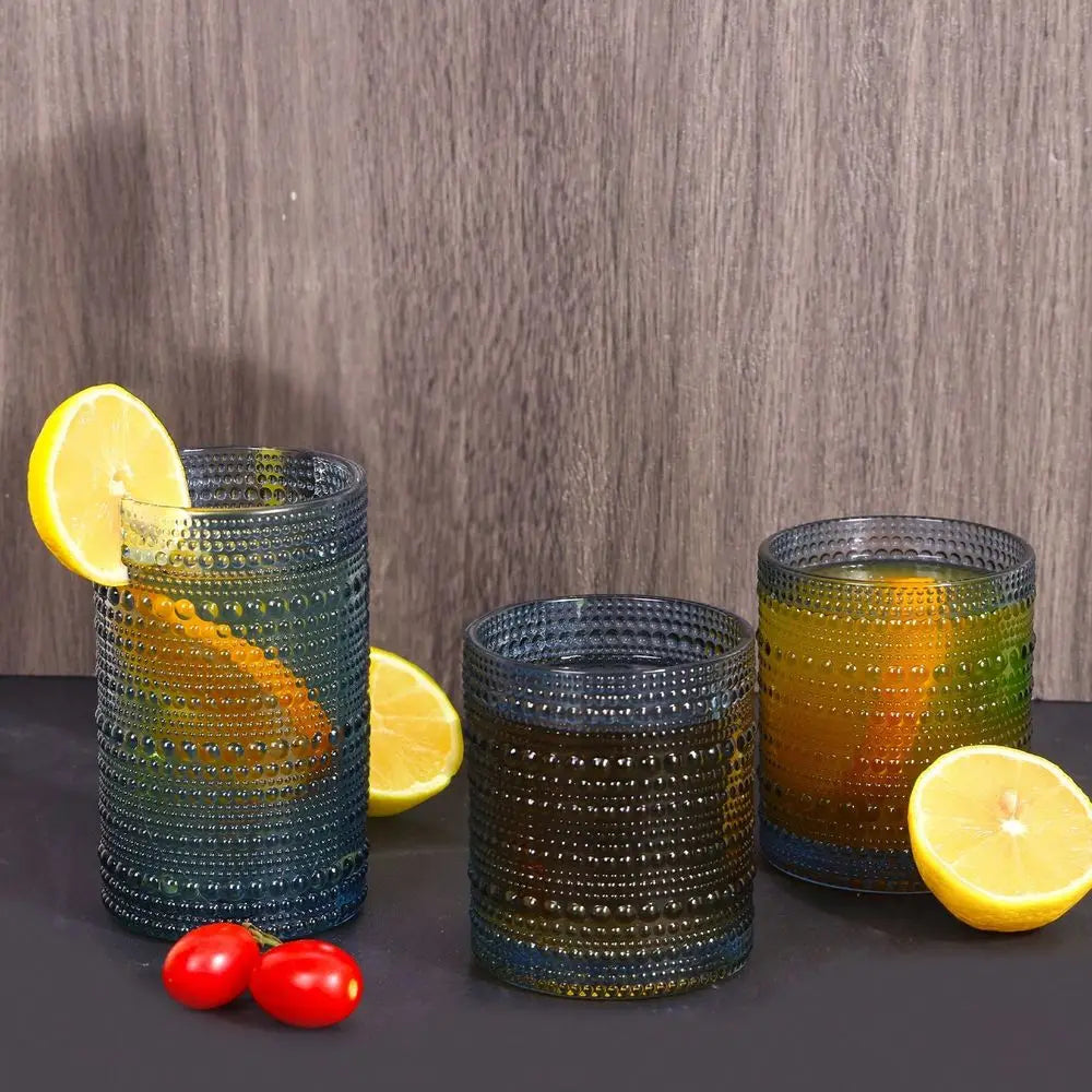 Hobnail Drinking Glasses Set Embossed Tumblers For Bar And Kitchen