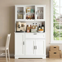 Vongrasig Tall Kitchen Pantry Cabinet Microwave Stand Storage Hutch Dining Living Room White