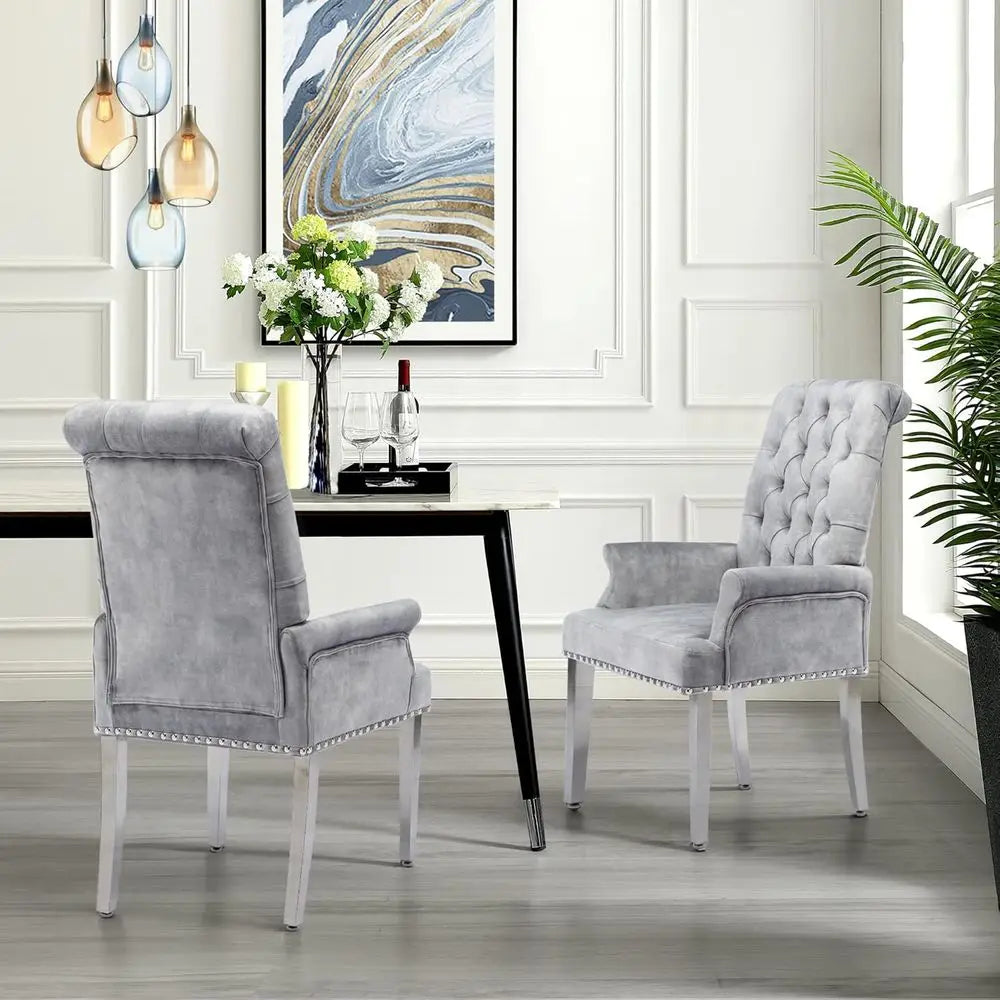 Elegant Velvet Upholstered Dining Chairs Set of 2 with Armrests