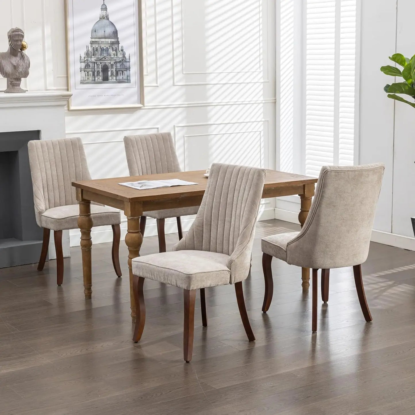 Velvet Upholstered Dining Chairs Set of 6 Mid Century Wood Legs Kitchen Room Easy Assembly Beige 6pcs,Customized