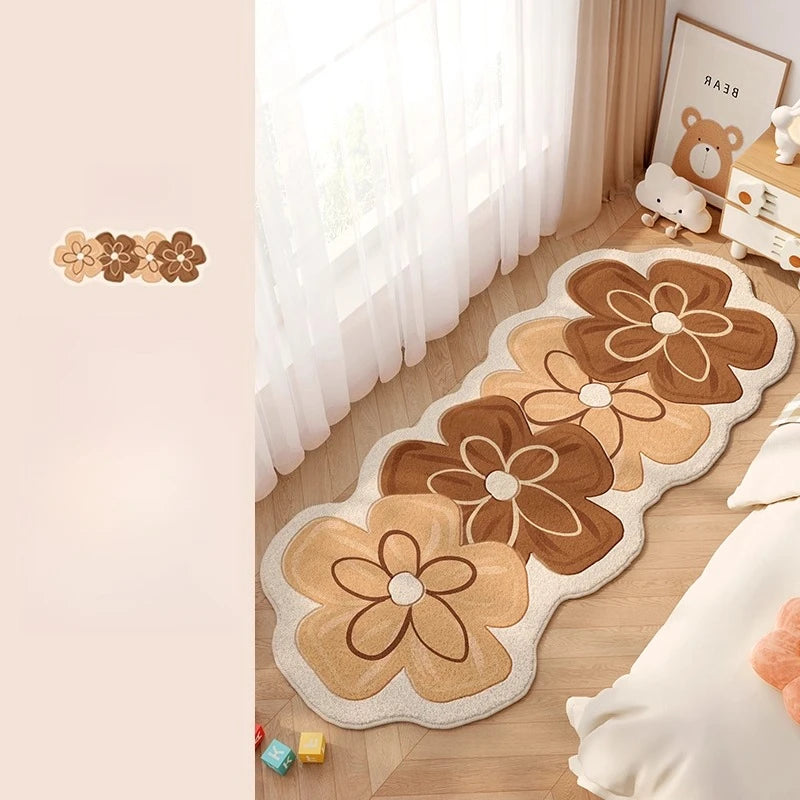 Flower Pattern Bedroom Decor Dopamine Carpet Thick Plush Carpets for Living Room Fluffy Soft Bedside Floor Mat Home Washable Rug