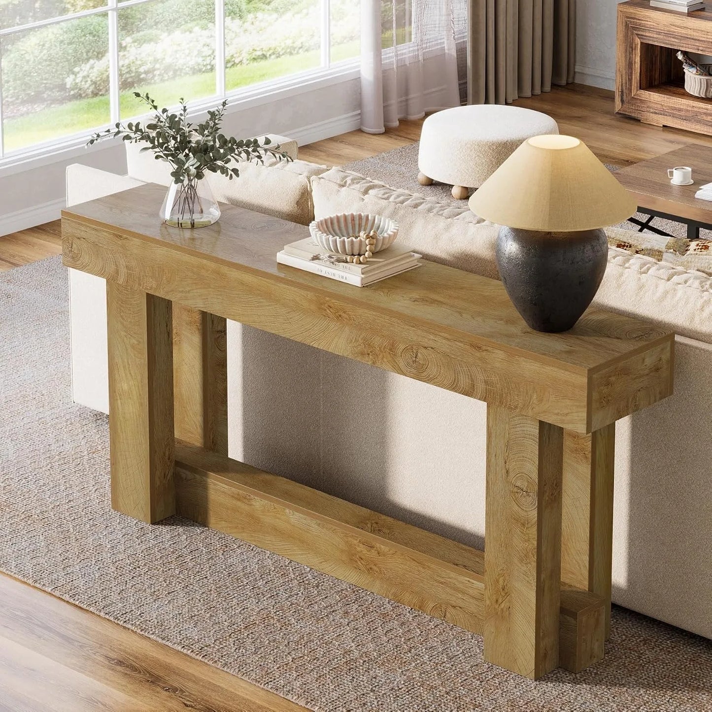 Little Tree Farmhouse Console Table Two Tier Wood Entryway