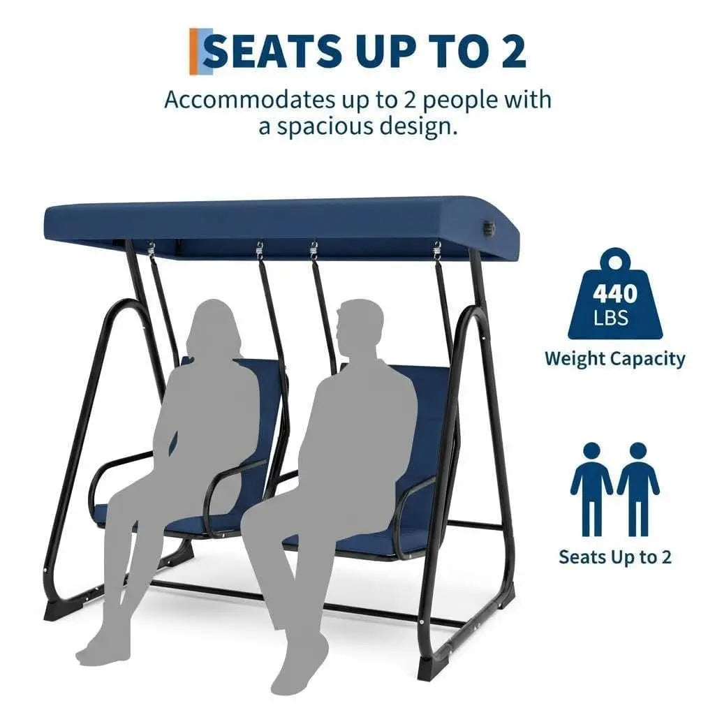 2 Person Outdoor Swing Chair Adjustable Canopy, Heavy Duty Porch Glider, Removable Cushions, Patio Swing For Garden Poolside