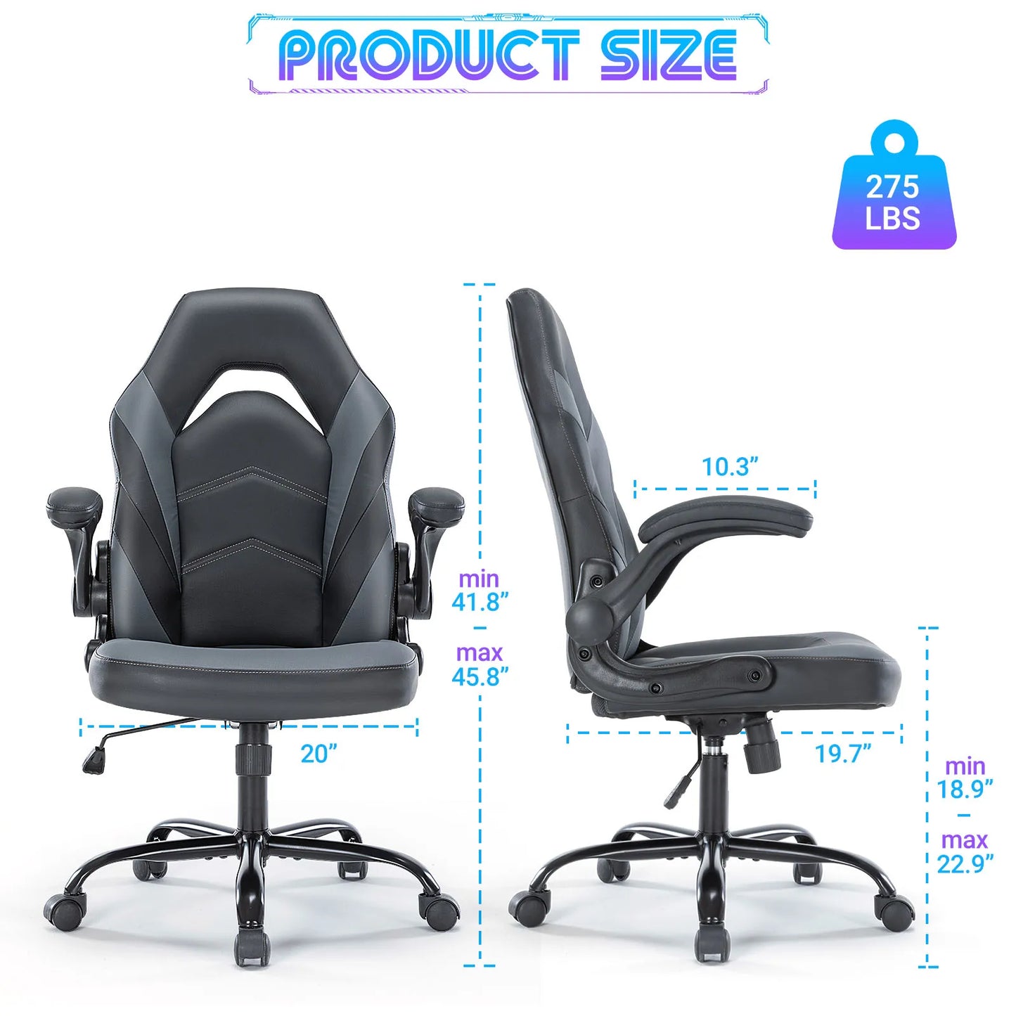 JHK Ergonomic PU Leather Office Chair With Flip Armrests