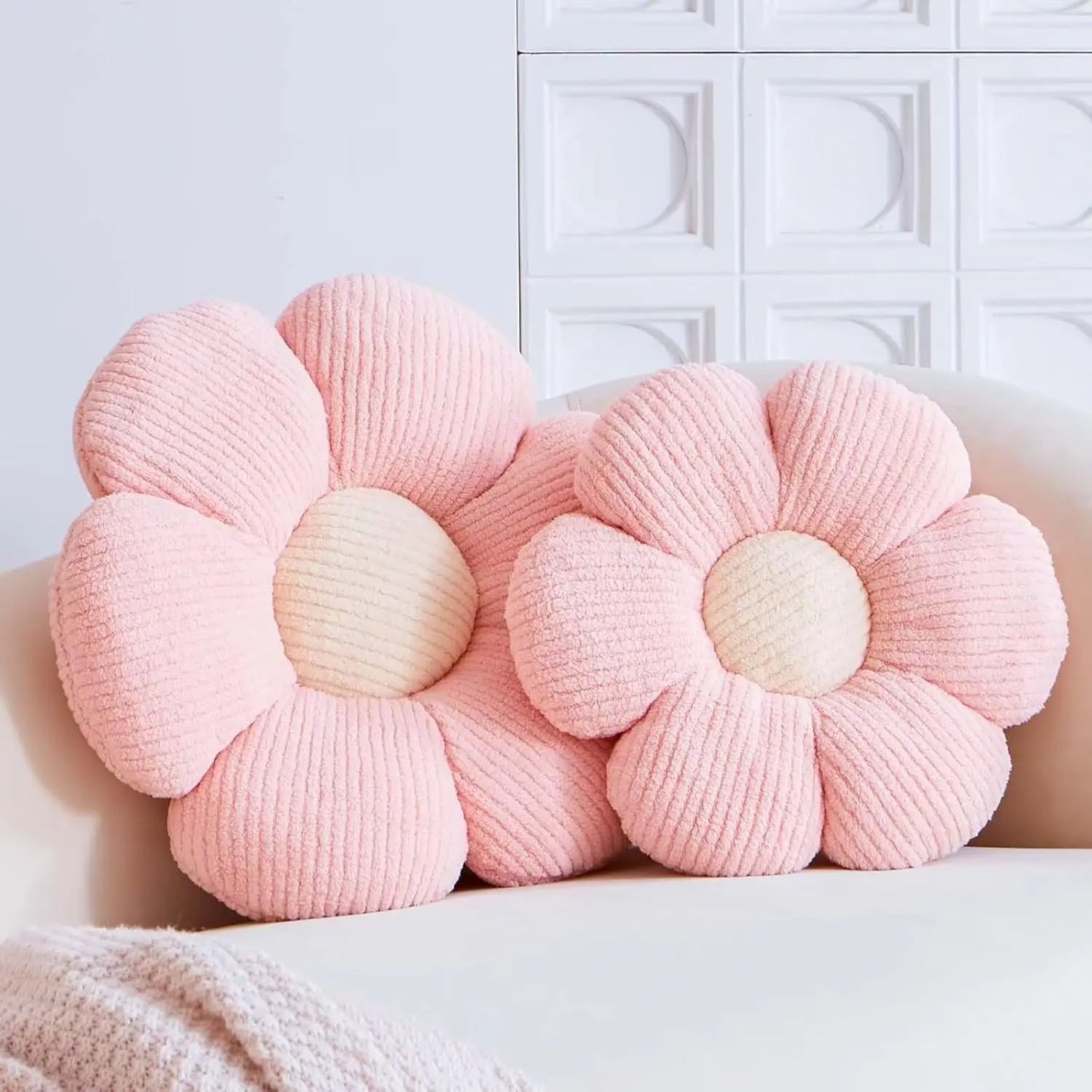Pink Daisy Plush Throw Pillow, Soft 14.9" Floor Cushion for Cozy Home Decor