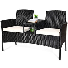Outdoor Rattan Loveseat Modern Patio Conversation Set With Cushions Table