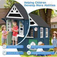 Playhouse Outdoor,Wooden Play House Playset, Large, Sturdy, Realistic Design with Kitchen, Doorbell, Customized