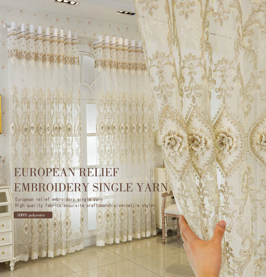 Embroidered Window Curtain With Luxurious 3D Embroidery Bedroom Living Room