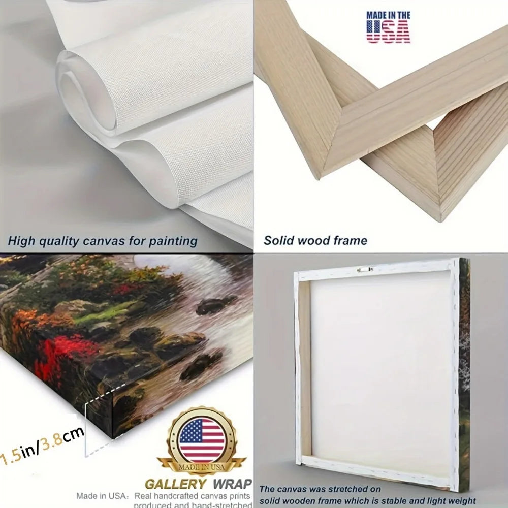 wood frame modern landscape tree painting poster