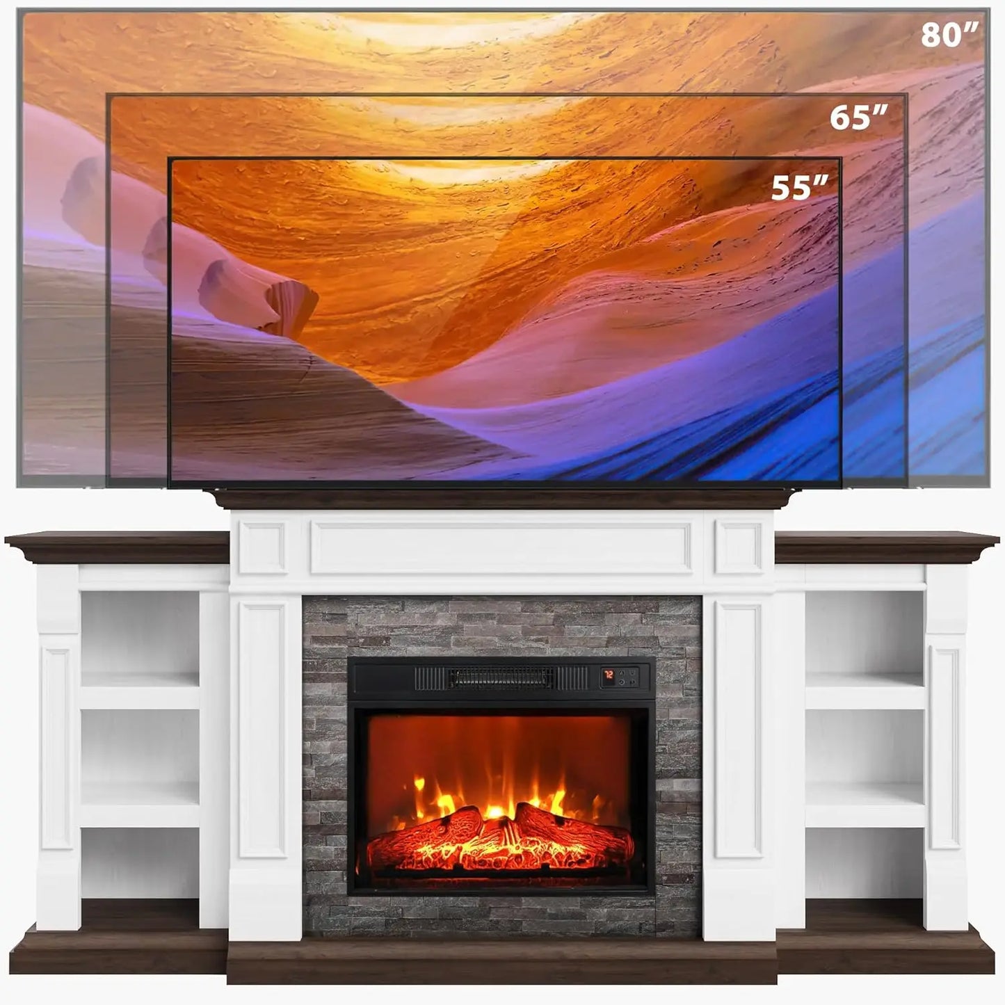 Electric Fireplace With Mantel Cabinets TV Stand Living Room