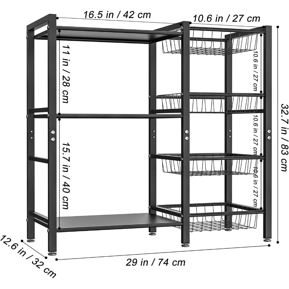 Three Shelf Kitchen Storage Rack With Steel Mesh Baskets